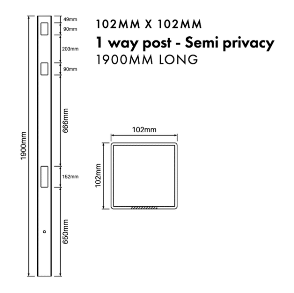 End Post Hamptons Semi Privacy - 102mm x 102mm x 1900mm Long - Image 2