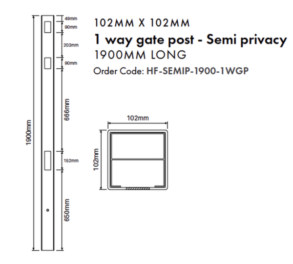 Gate End Post Semi Privacy - 102mm x 102mm x 1900mm Long with aluminum insert - Image 2