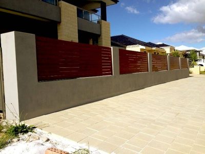 Red Horizontal Aluminium Slat Fencing and Gate