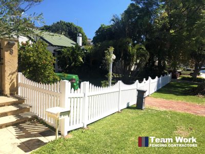 Gothic White Scalloped PVC Picket Fence Installation Perth